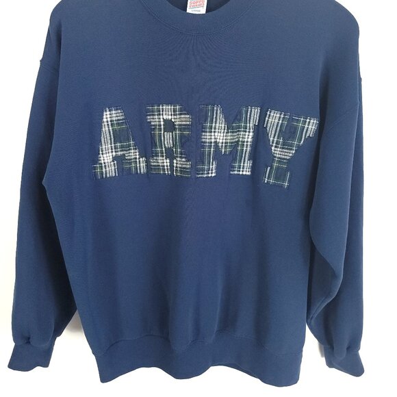 Vtg Army Sweatshirt Men's Large Navy Blue Soffe Sweats Distressed USA - Picture 2 of 14